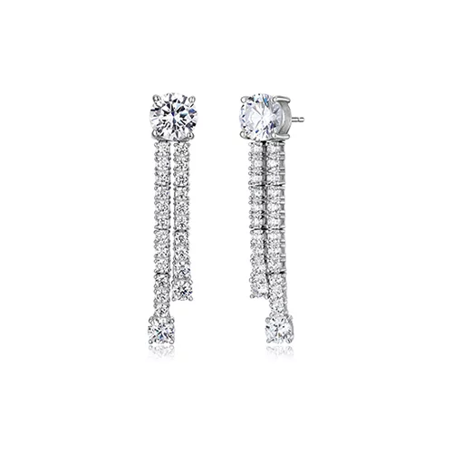 Diamondlite Cubic Zirconia 7mm Round Double Drop Earrings - Silver