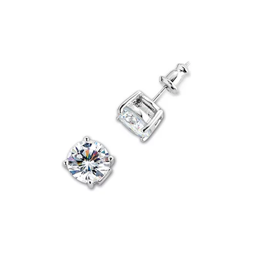 ELLE "Core Essentials " Sterling Silver 8mm Round Cubic Zirconia Stud Earrings - Silver