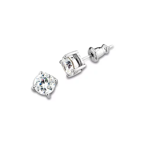 ELLE "Core Essentials " Sterling Silver 6mm Round Cubic Zirconia Stud Earrings - Silver