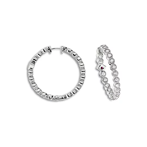 ELLE "Core Essentials " Sterling Silver Cubic Zirconia Hoop Earrings - Silver
