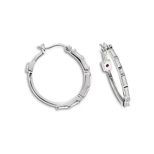 ELLE "Hoops" Sterling Silver Baguette Cubic Zirconia Hoop Earrings - Silver