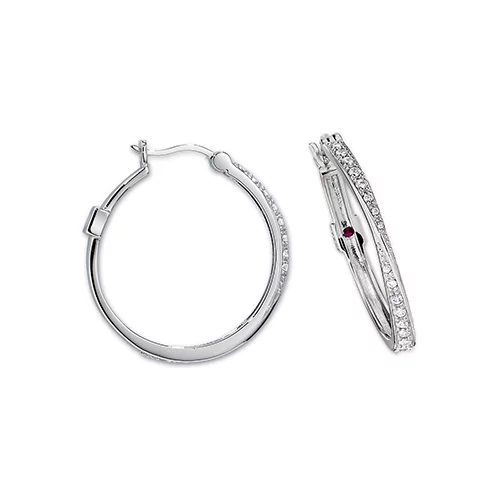 ELLE "Hoops" Sterling Silver Twisted Cubic Zirconia 28mm Hoop Earrings - Silver