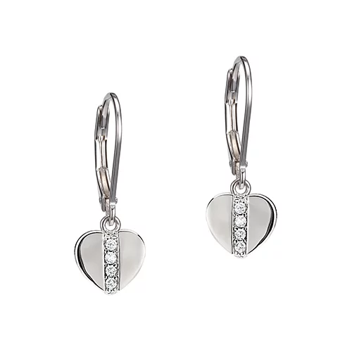 ELLE "Scintillation" Sterling Silver Cubic Zirconia Heart Cubic Zirconia Leverback Earrings - Silver