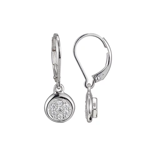 ELLE "Scintillation" Sterling Silver Micro Pave Cubic Zirconia Circle Leverback Earrings - Silver