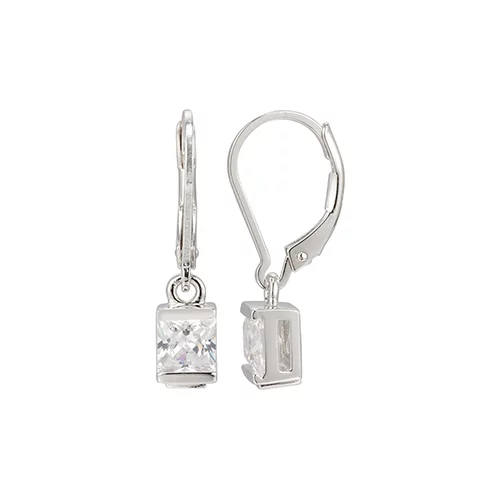 ELLE "Core Essentials " Sterling Silver Princess Cut Cubic Zirconia Leverback Earrings - Silver