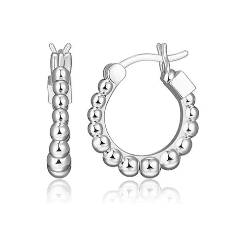 ELLE "Orb" Sterling Silver Bead 16mm Hoop Earrings - Silver