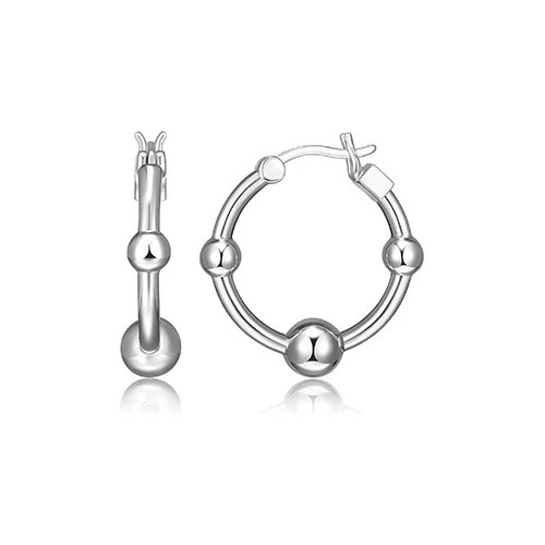 ELLE "Orb" Sterling Silver Bead 20mm Hoop Earrings - Silver