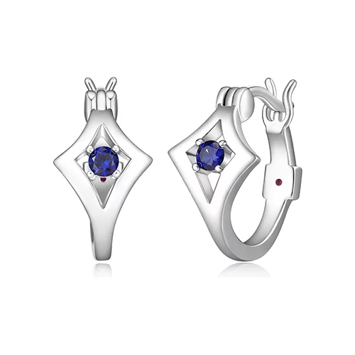 ELLE "Stellar" Diamond Shape Sterling Silver with Sapphire 15mm Hoop Earrings - Silver