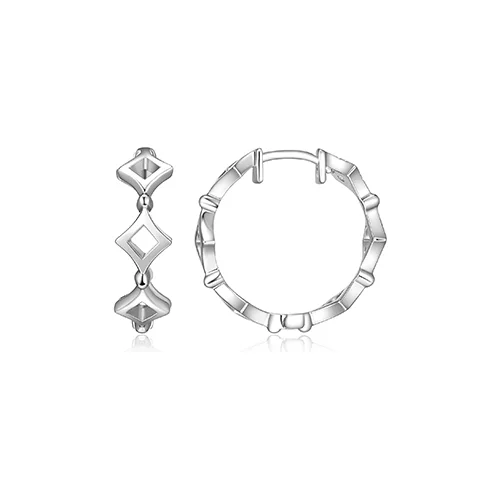 ELLE "Stellar" Sterling Silver Rhodium Plated Rhombus Hoop Earrings - Silver