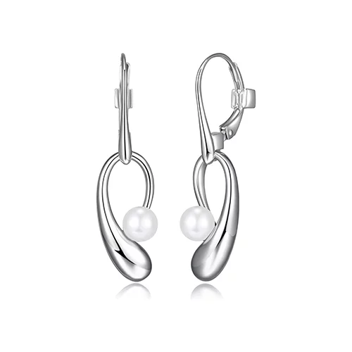 ELLE "Caramel" Pear Shape Drop and 5-5.5mm Pearl Dangle Earrings - Silver