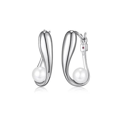 ELLE "Caramel" Twisted Hoop with 6-6.5mm Pearl Earrings - Silver