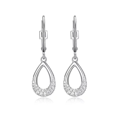 ELLE "Caramel" Pear Shape and Pave Cubic Zirconia Dangle Earrings - Silver