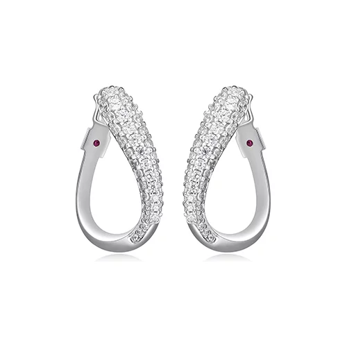 ELLE "Caramel" Pave Cubic Zirconia Twisted Oval Hoop Earrings - Silver