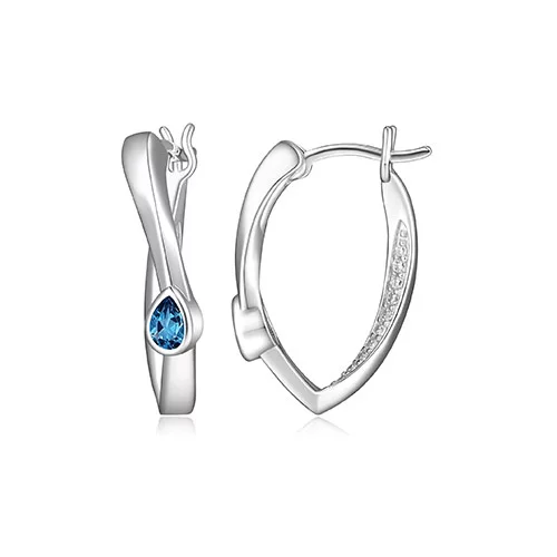 ELLE "Swing" Topaz and Pave Cubic Zirconia Twisted Pear Shape Hoop Earrings - Silver