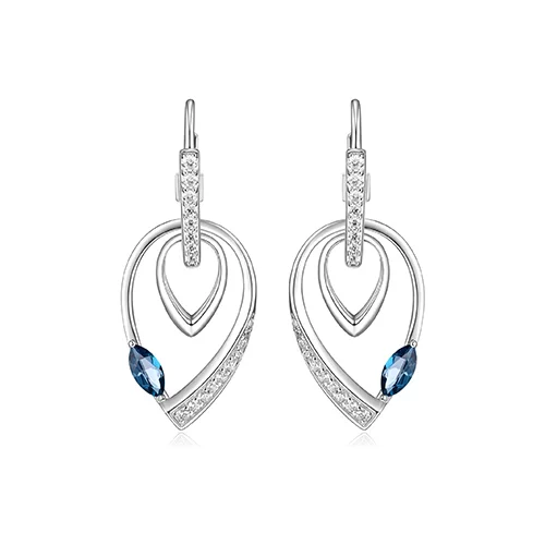 ELLE "Swing" Topaz and Pave Cubic Zirconia Double Pear Shape Dangle Earrings - Silver