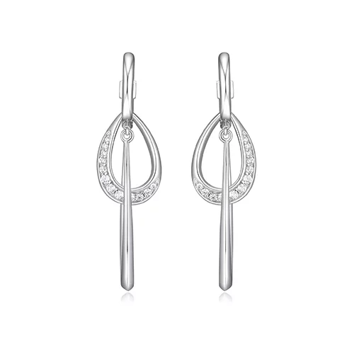 ELLE "Swing" Interlocking Marquise and Pear Link Pave Cubic Zirconia Hoop Earrings - Silver