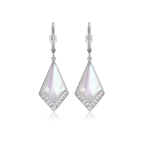 ELLE "Iceberg" Mother of Pearl and Crystal Doublet with Cubic Zirconia Dangle Earrings - Silver