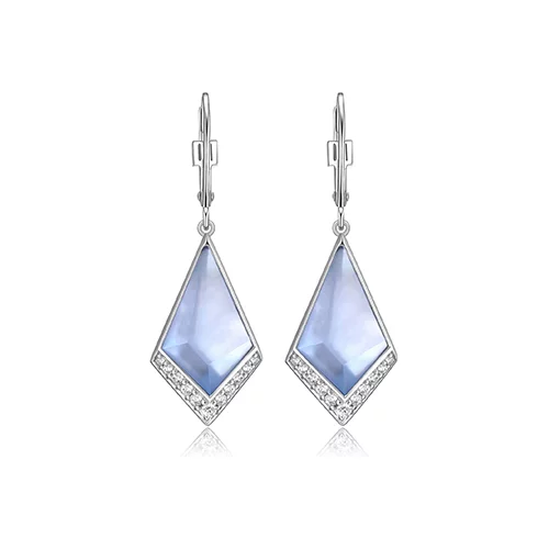 ELLE "Iceberg" Mother of Pearl and Topaz Doublet with Cubic Zirconia Dangle Earrings - Silver