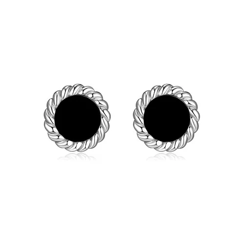 ELLE "Nautical" 6mm Round Agate with Rope Trim Stud Earrings - Black