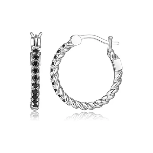 ELLE "Nautical" Rope Finish with spinel 18mm Round Hoop Earrings - Black