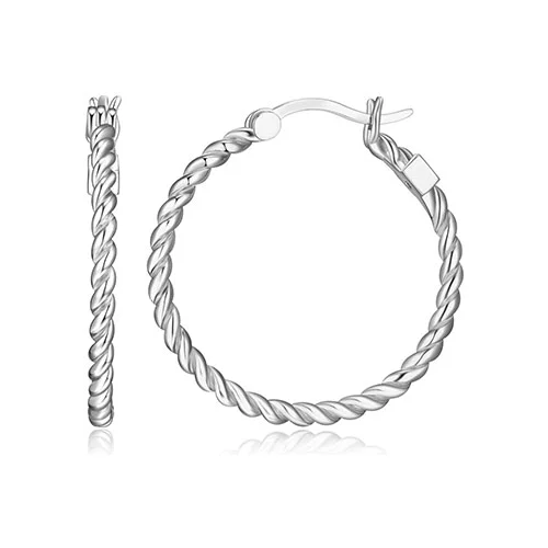 ELLE "Nautical" Rope Finish 27mm Round Hoop Earrings - Silver