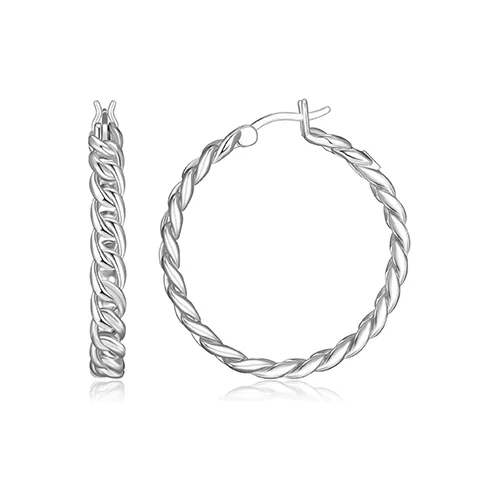 ELLE "Ovation" High Polish Link 30mm Hoop Earrings - Silver