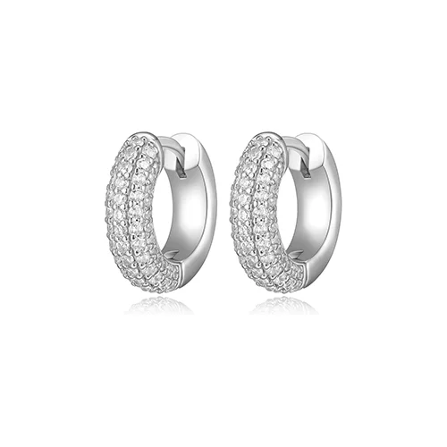 ELLE "Stardust" 15mm Hoop Earrings with 5-Row Clear Cubic Zirconia - Silver