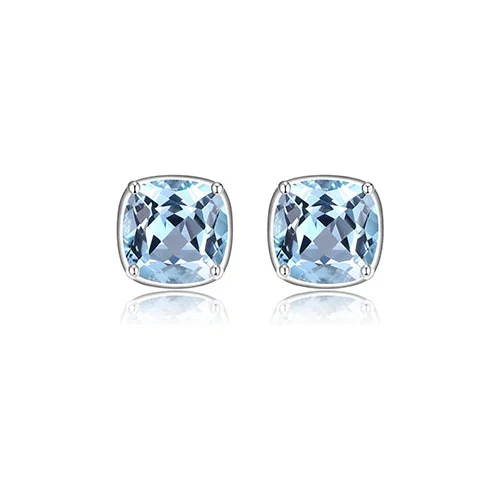 ELLE "Marble" Blue Topaz Cushion Cut Stud Earrings - Blue