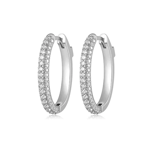 ELLE "Stardust" Oval Hoop Earrings with 3-Row Clear Cubic Zirconia - Silver