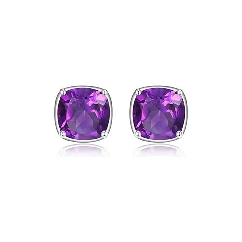 ELLE "Marble" Amethyst Cushion Cut Stud Earrings - Purple