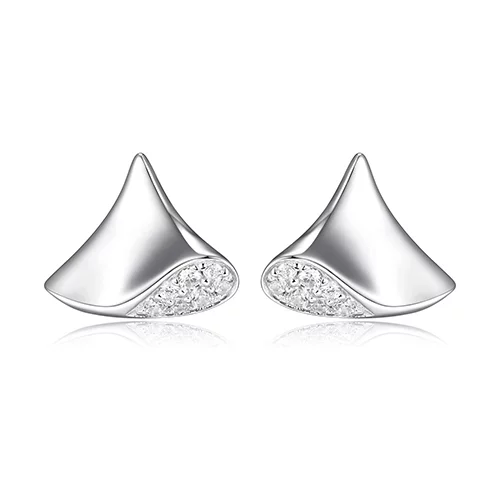 ELLE "Flamenco" Single Triangular with Cubic Zirconia Stud Earrings - Silver
