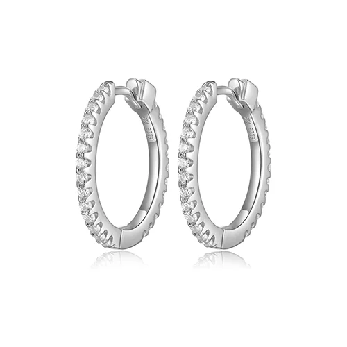 ELLE "Stardust" 20mm Hoop Earrings with Clear Cubic Zirconia - Silver