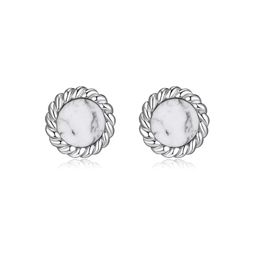 ELLE "Nautical" 6mm Round Howlite Drop with Rope Trim Stud Earrings - Silver