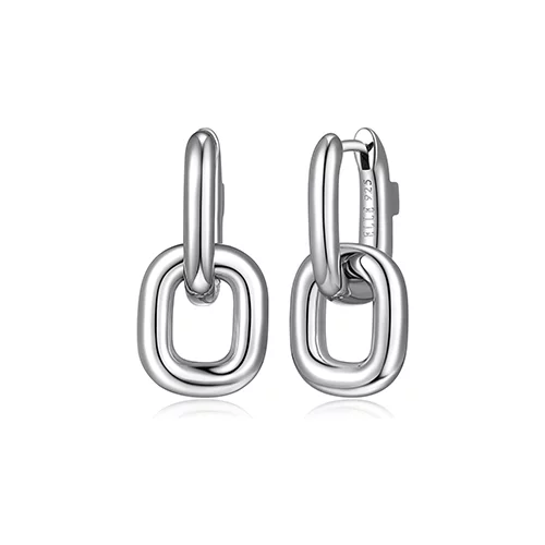 ELLE "Simpatico" 15x11mm 2 in 1 Hoop with Removable Rectangle Link Earrings - Silver