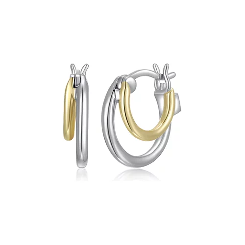 ELLE "Simpatico" 14mm Double Layer Hoop Earrings - Silver and Gold
