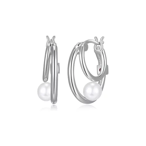 ELLE "Simpatico" Double Layer Hoop with Pearl Earrings - Silver