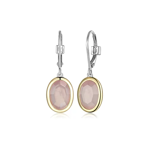 ELLE "Mirage" Rose Quartz in Bezel Set Drop Leverback Earrings - Silver and Gold