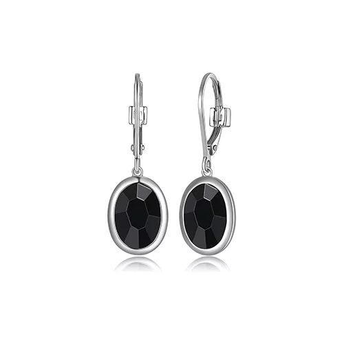 ELLE "Mirage" Oval Hematite in Bezel Set Drop Leverback Earrings - Silver