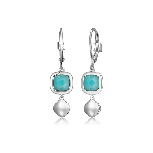 ELLE "Mirage" Cushion Cut Amazonite Bezel Set Dangle Leverback Earrings - Silver