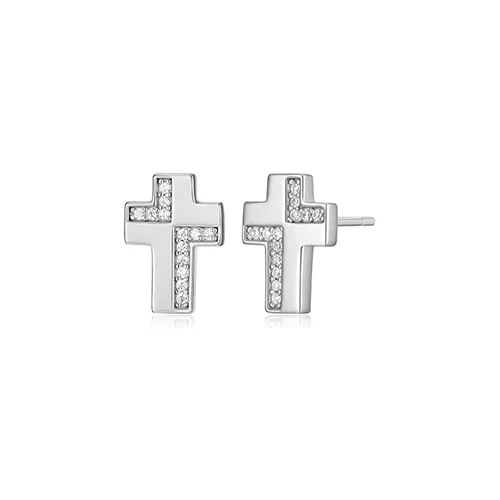 ELLE "Motif" Cross with Cubic Zirconia Stud Earrings - Silver