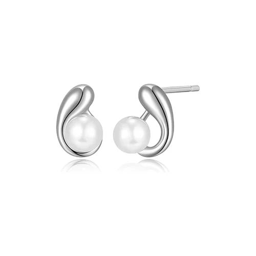 ELLE "Caramel" Pear Shape Drop and 5mm Pearl Stud Earrings - Silver