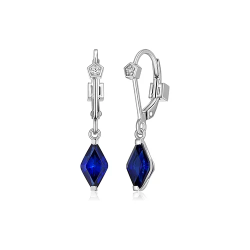 ELLE "Etoile" Marquise Shape Created Sapphire and Lab Grown Diamond Dangle Leverback Earrings - Blue