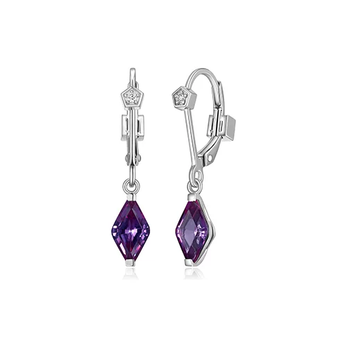 ELLE "Etoile" Marquise Created Sapphire & Lab Grown Diamond Dangle Leverback Earrings - Purple