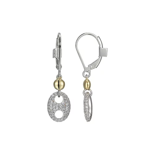 ELLE "Espion" Sterling Silver Marine Link Cubic Zirconia Drop Earrings - Silver and Gold