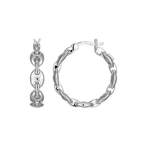 ELLE "Espion" Sterling Silver Marine Link Hoop Earrings - Silver