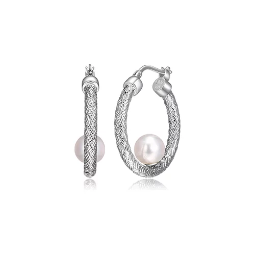 Charles Garnier Sterling Silver "Venus" White Pearl on Mesh Circle Hoop Earrings - Silver