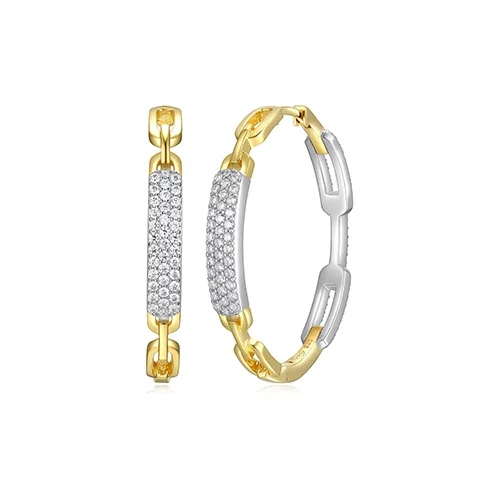 Charles Garnier Sterling Silver "Modern Paperclip" Paper Clip Link with CZ Hoop Earrings