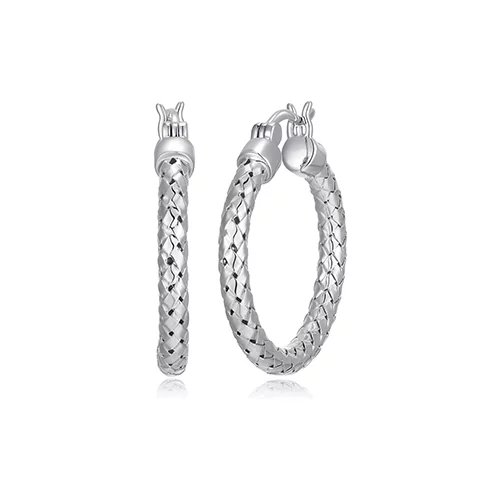 Charles Garnier Sterling Silver "New Mesh" Woven Tube 25mm Hoop Earrings - Silver