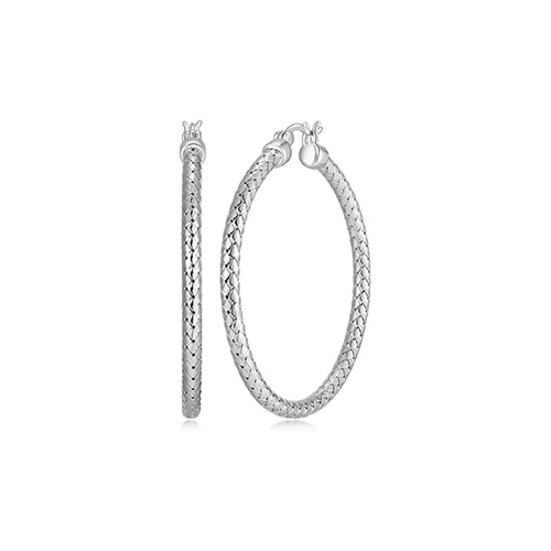 Charles Garnier Sterling Silver "New Mesh" 3mm Woven Tube 45mm Hoop Earrings - Silver