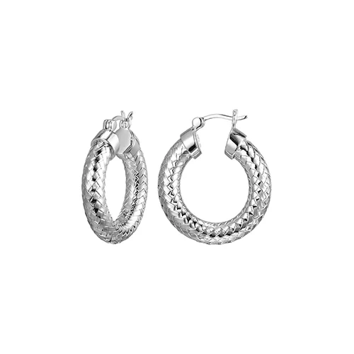 Charles Garnier Sterling Silver "New Mesh" 5mm Woven Tube 26mm Hoop Earrings - Silver